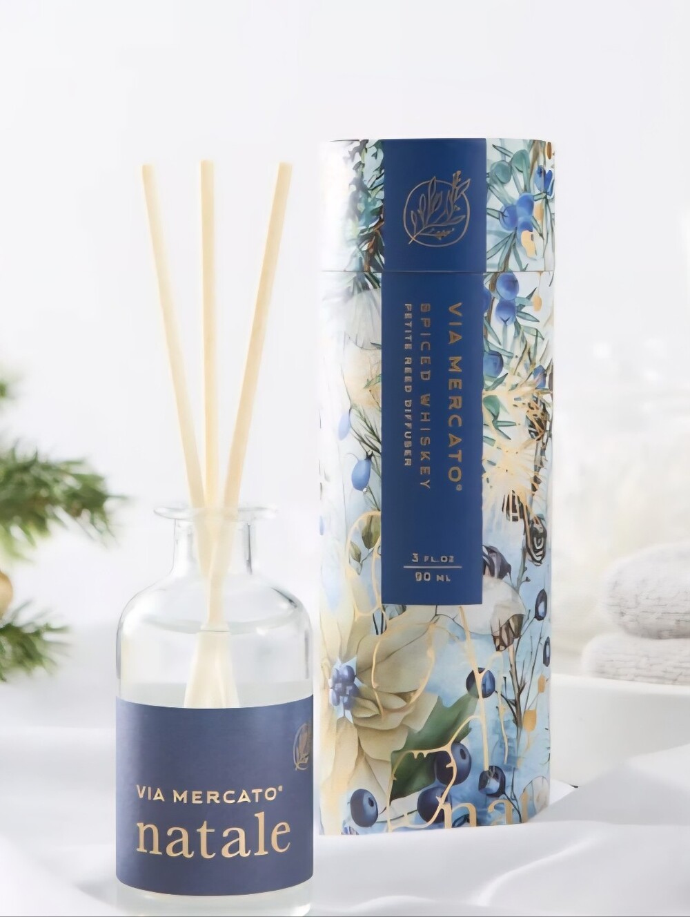Via Mercato Natale Collection Spiced Whiskey Mini Reed Diffuser